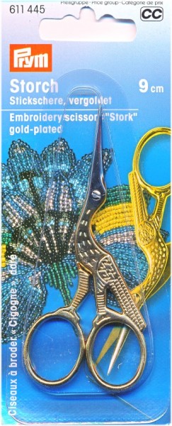 Embroidery scissors stork 9cm gold-colored